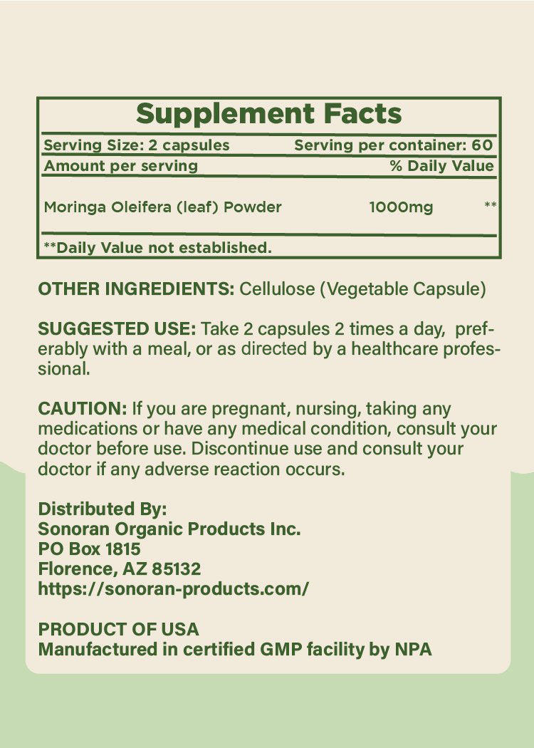 120 Moringa Veggie Capsules 500mg - 100% Pure, USA Grown, Vegan, Non GMO